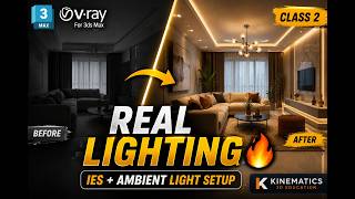 3ds Max V-Ray Lighting Tutorial | IES + Ambient Light Interior Setup (Class 2)