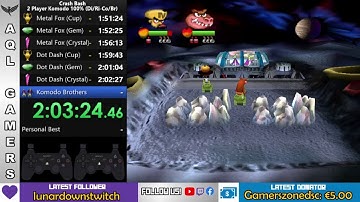🔴[Speedrun Komodo 100%] Crash Bash - 2 Players with Cortex and Dingodile - 2:04:57