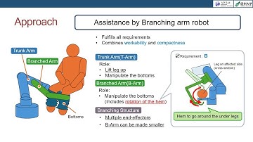 Assistance in dressing a hemiplegic patient with pants using a branching arm robot