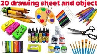 20 Drawing Sheet Objects Names | Learn Drawing Items in English | Preschoolers & Toddlers video 