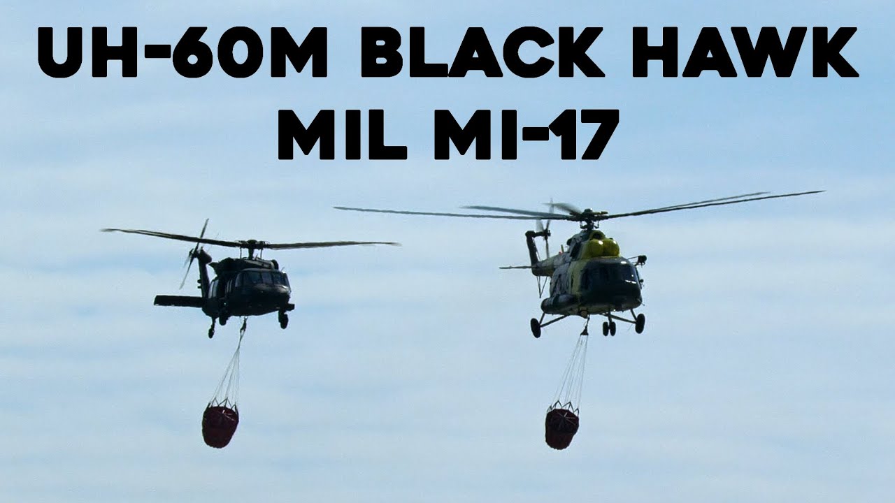 UH-60M Black Hawk | Mil Mi-17 | Aerial firefighting using helicopter bambi bucket | 4K | SIAF 2023