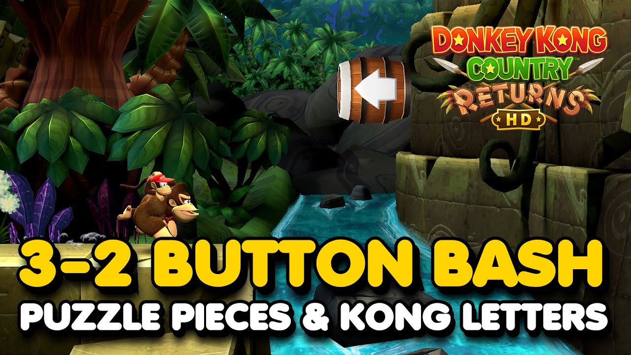 Donkey Kong Country Returns HD - Button Bash 3-2 (All Puzzle Pieces & KONG Letters)