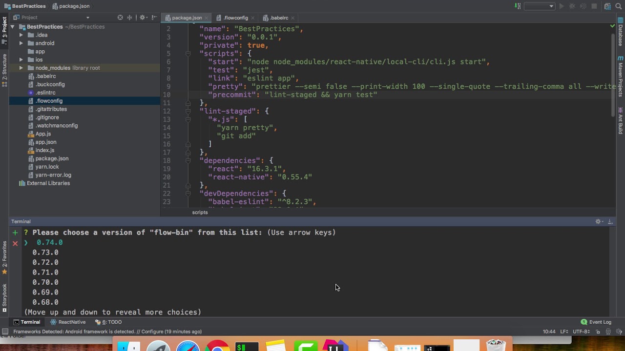 ESLint, Jest, Prettier, Flow with React native application - YouTube