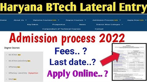 Haryana Btech lateral entry admission 2022 | haryana Leet  admission 2022 | btech admission ||