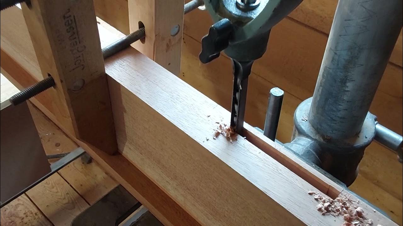 Using a mortising attachment in a Delta DP220 drill press to square the