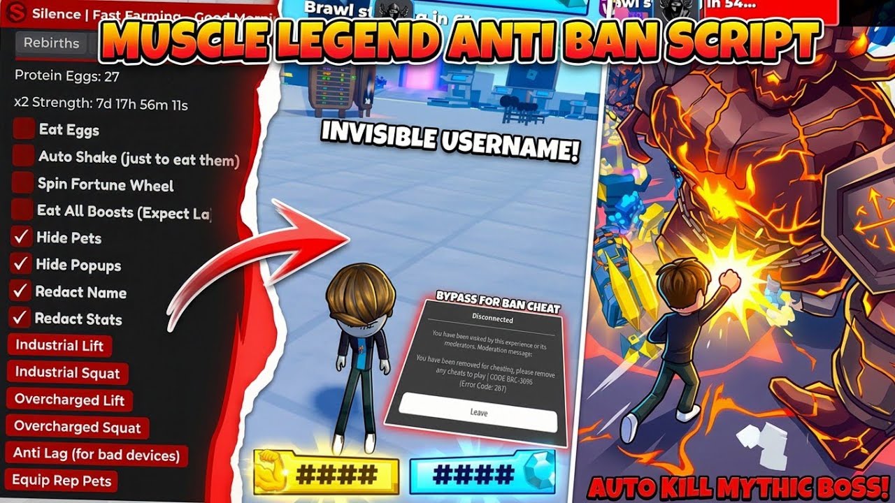 How To Get INVISIBLE USERNAME + AUTO FARM BOSS in Muscle Legends