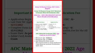 Indian Army Ordnance Corps aoc Material Assistant ma Recruitment 2022jobjalaa