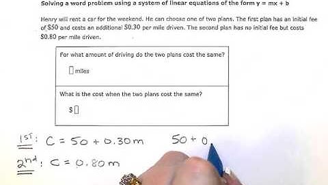 ALEKS:  Solving a word problem using a system of linear equations of the form y = mx + b (KC21)