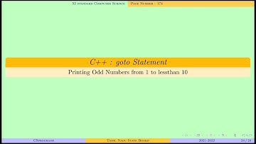 C++ : Printing Odd Numbers using goto | 1 3 5 7 9 | TN State Board | XI CS | Pg.No.174