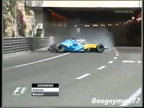 F1 Fernando Alonso Crash with 300 km/h Monaco GP 2004
