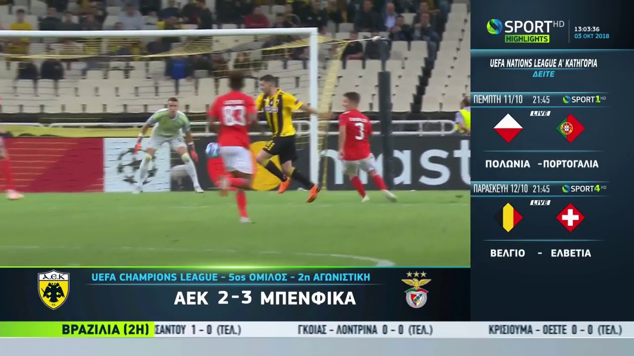 ΑΕΚ-Mπεvφίκα 2-3 Στιγμιότυπα HD 2η Άγ.  2-10-2018