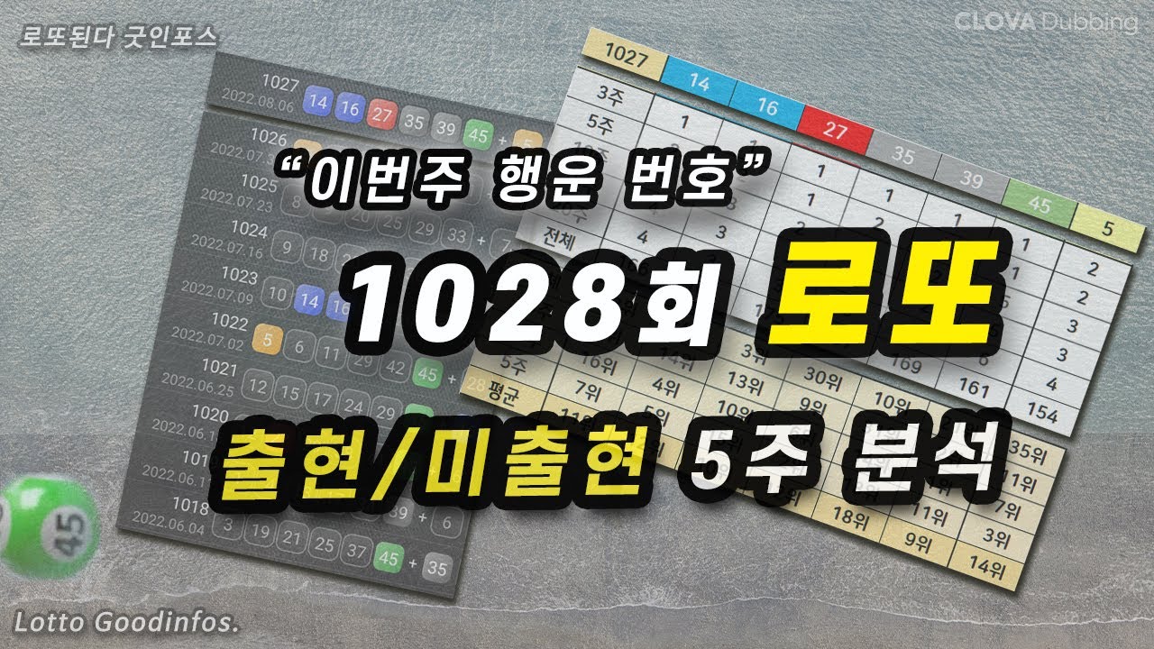 로또 1028회 예상번호 5주 출현 미출현 행운번호 분석 1028회 로또분석 공개