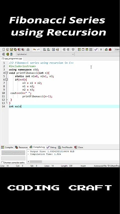 C++ Fibonacci Series using Recursion | Coding Craft |Programing ...