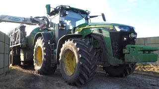 NEW John Deere 8R370 in the field laying manure w/ Samson PG II 35 and 36-Meter boom | DK Agri
