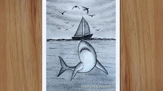 How to draw Underwater scenery, Shark drawing, Pencil Sketch Drawing 2021