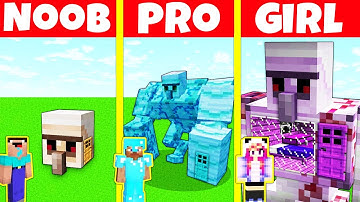 Minecraft Battle: NOOB vs PRO vs GIRL: GOLEM HOUSE BUILD CHALLENGE / Animation