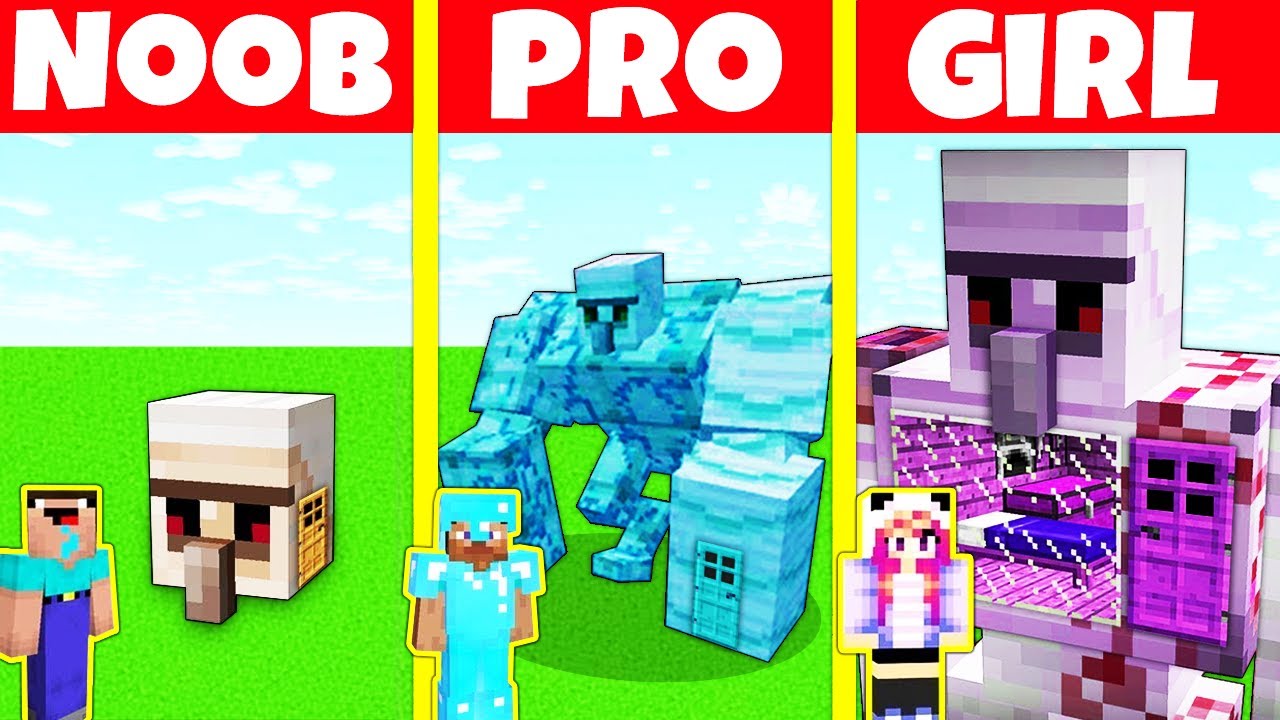 Download Minecraft Battle: NOOB vs PRO vs GIRL: GOLEM HOUSE BUILD CHALLENGE / Animation