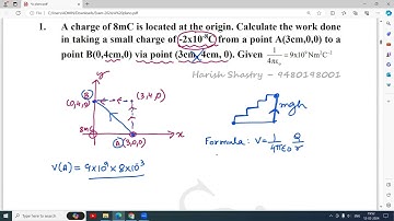 A charge of 8mC is located at the origin  Calculate the work done in taking a small charge of  2x10