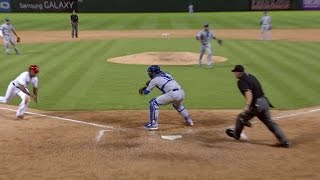 KC@TEX: Moustakas nabs DeShields at the plate