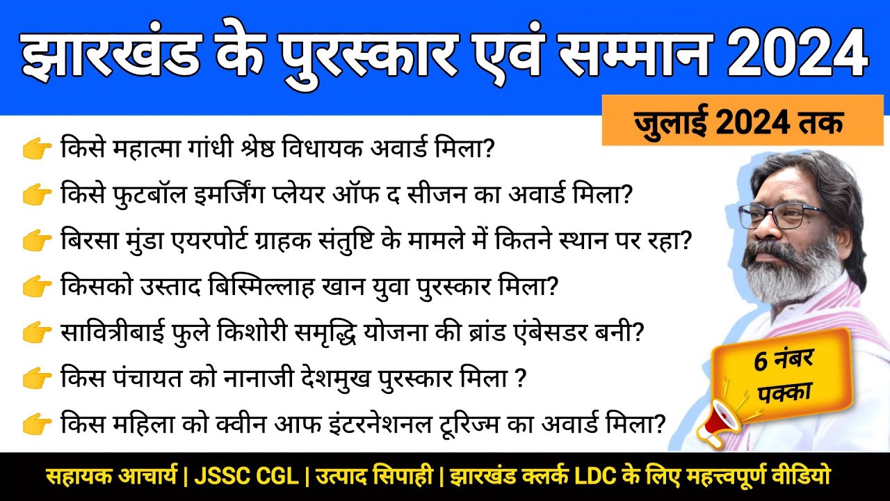 झारखंड के पुरस्कार एवं सम्मान 2024 | Award and Honours of Jharkhand 2024 | Jharkhand Current Affairs