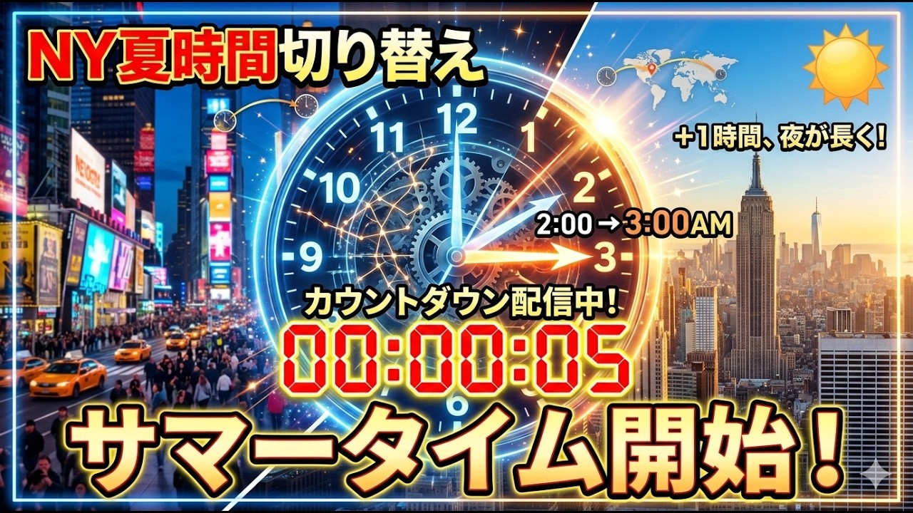 【ライブ】ニューヨークが夏時間に変わる瞬間！消える1時間を完全実況カウントダウン 2026