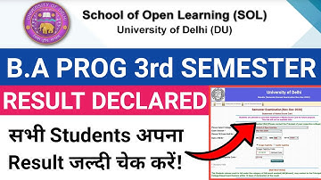 Sol BA PROG 3rd Semester Result Declared 2021 | Du sol Ba Prog Third Semester Result Declared 2021