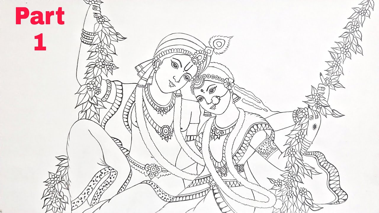 Easy Pencil Drawing of Lord Shree Radha Krishna on Swing | Part 1 ...