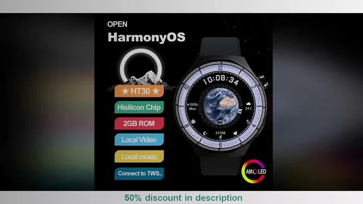 #HT30 HarmonyOS Smart Watch 1.73" AMOLED Sport Watch Men Hisilicon Chip 2GB ROM Local Video Heart