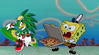 Sonic Jet the Hawk trying to get pizza from SpongeBob
