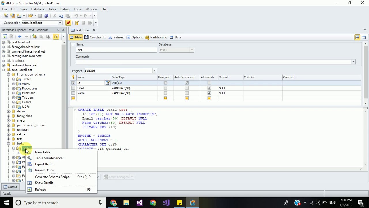 How to create Database and Table in dbForge MySQL - YouTube