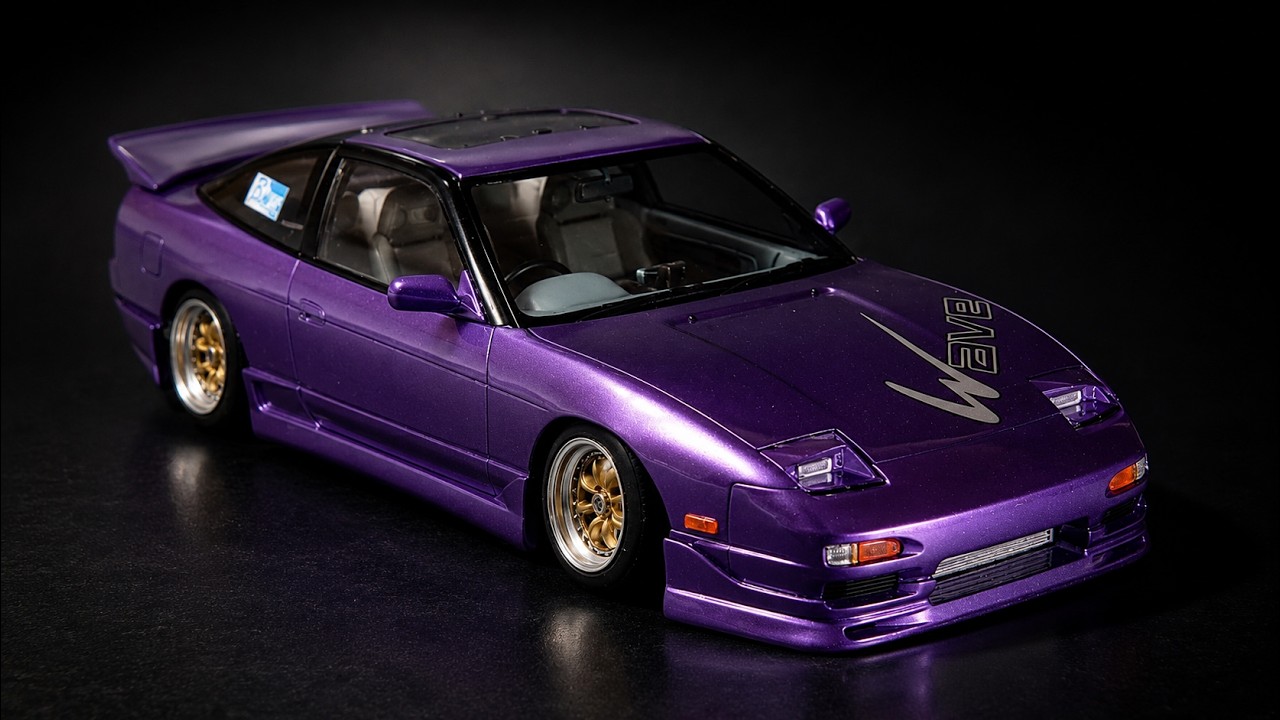 unboxing fullbuild AOSHIMA 1/24 B-WAVE RPS13 180SX Ver.B Scale Car