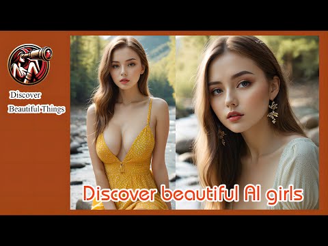 Discover Beautiful Girl: Yellow Polka-Dot Dress & Mountain Stream Delight | Nature's Charm |#aigirl