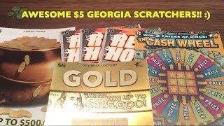 FIRST TIME $5 GEORGIA SCRATCHER Red Hot 5s Gold Cash Wheel Pot Gold Georgia Lottery Scratcher