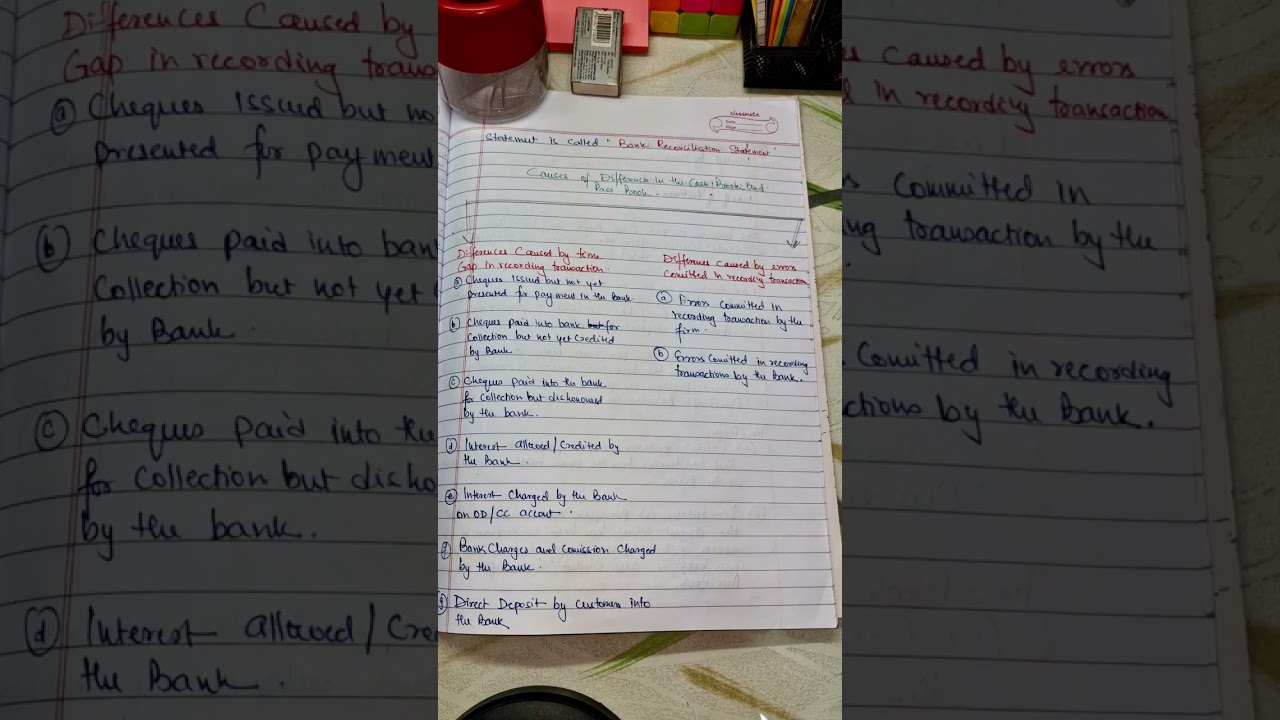 Bank Reconciliation statement # Part 1# Hand written notes and detailed explanation 