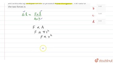 Two wires of the same length and same material but radii in the ratio of `1:2` are stretched by ...