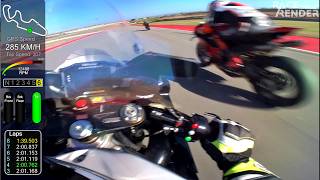 ONBOARD Aprilia RSV4 vs Ducati V4R vs BMW M1000RR - Motorland Aragon