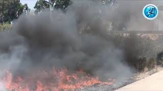 حريق هائل في هيش علي جنبي طريق الإسماعيلية الزقازيق الزراعي