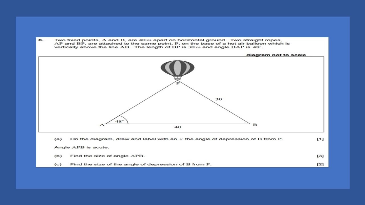 IB Math Studies: Trigonometry & Angle of Depression Example 1 - YouTube