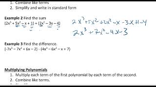 Math 124 2-1 Adding & Subtracting Polynomials