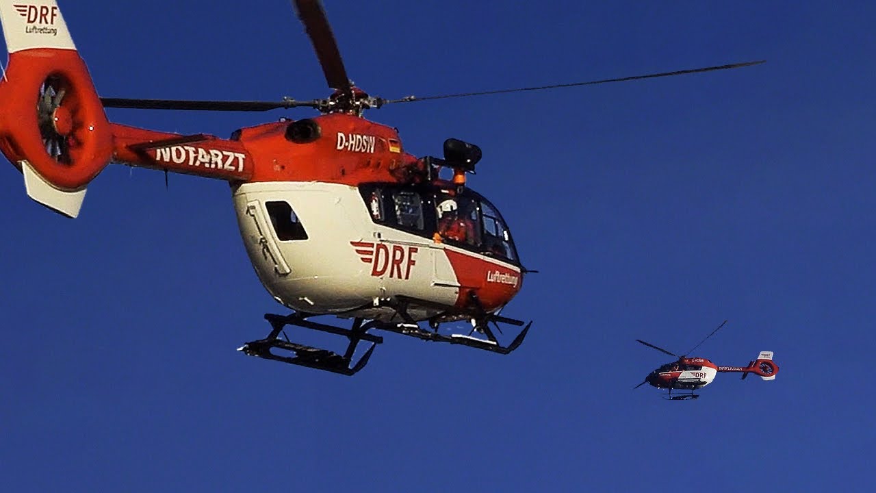 [4K] DRF-Luftrettung zeitkritische Dreifach-Landung+Start nach Einsatz im Schwarzwald D-HDSL/D-HDSW