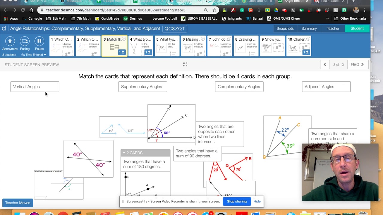 Desmos- Angle Relationships- Comp./Supp./Verti./Adj. - YouTube