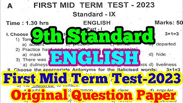 9th English First Mid term test original question paper 2023