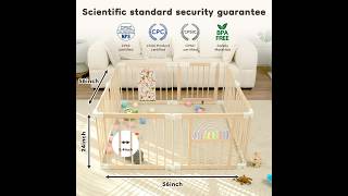 Ulnxiy Foldable Wooden Baby Playpen Activity Center,Adjustable Size &amp; Shape Portable Play Yard