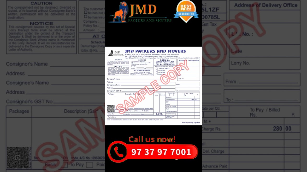 Packers And Movers Bill For Claim | Movers And Packers Bill Claim | Bill Claim For Packers And Mover