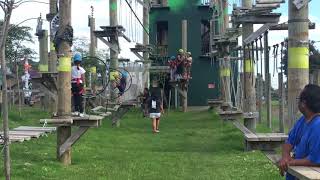 Marie on the flying fox at Rocket Ropes