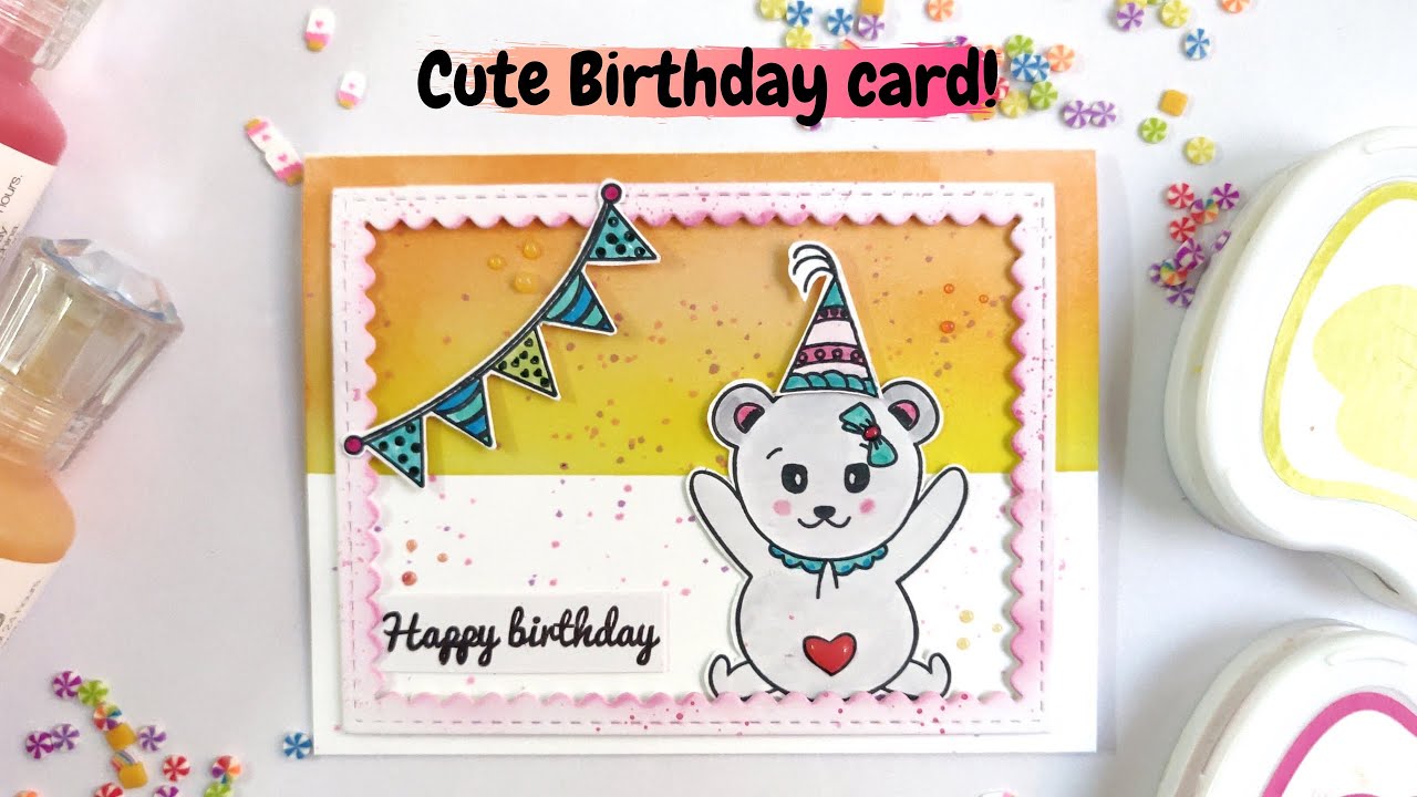 Easy Birthday card | Ink Blending + Coloring with Copic Markers - YouTube