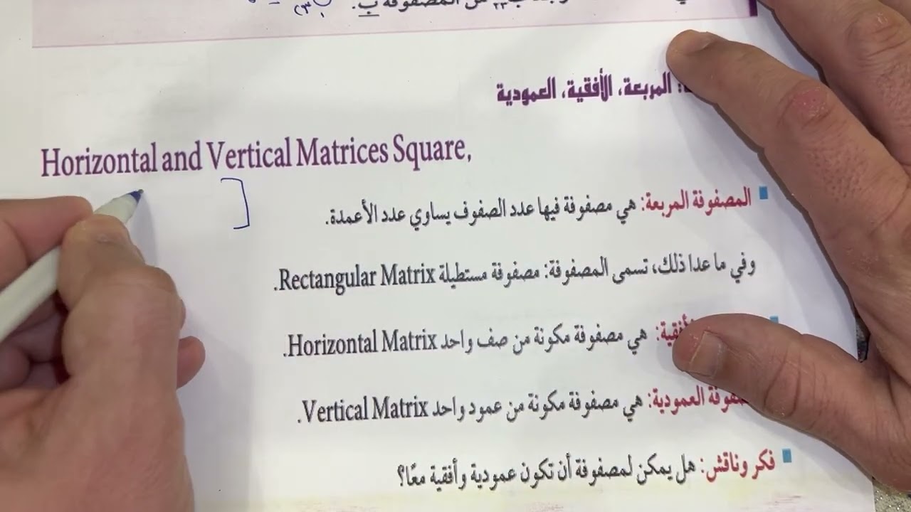 الصف العاشر الفصل الثاني بند( ٧-١ ) تنظيم البيانات في المصفوفات