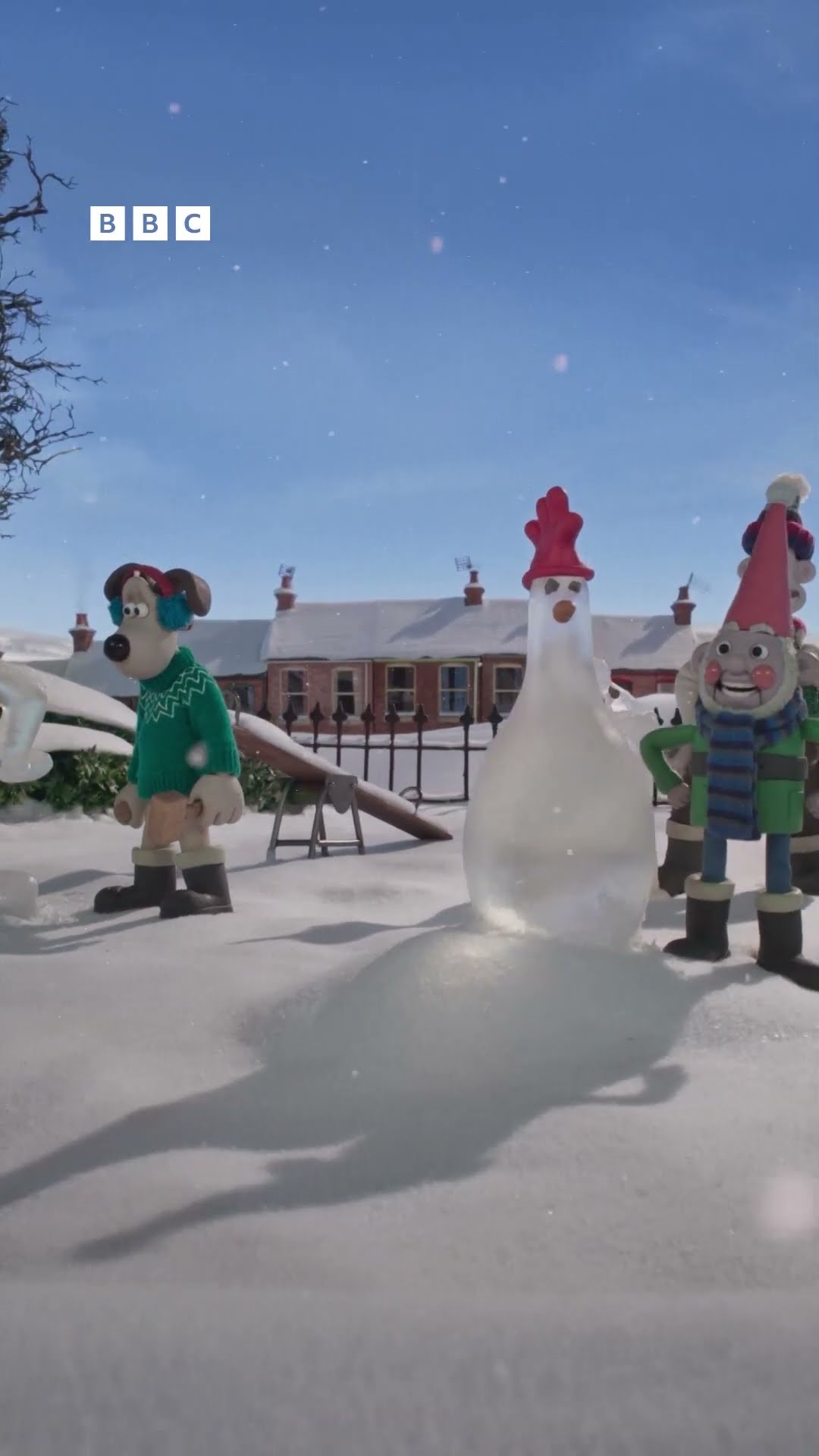 Wallace, Gromit and Norbot create ice sculptures