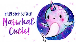 How to Draw & Paint a Cute Narwhal Unicorn Whale Easy Step by Step Tutorial