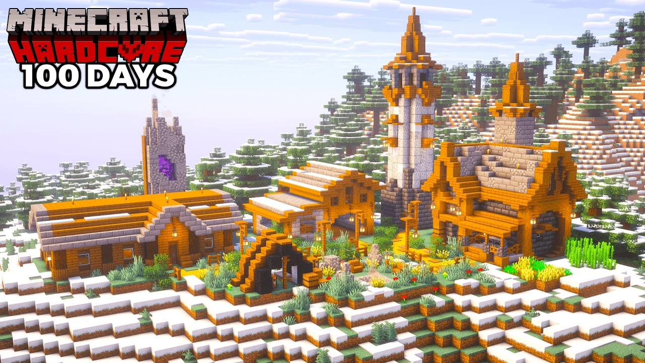 I Survived 100 Days Building a Cozy SNOWY FOREST Base in Hardcore Minecraft